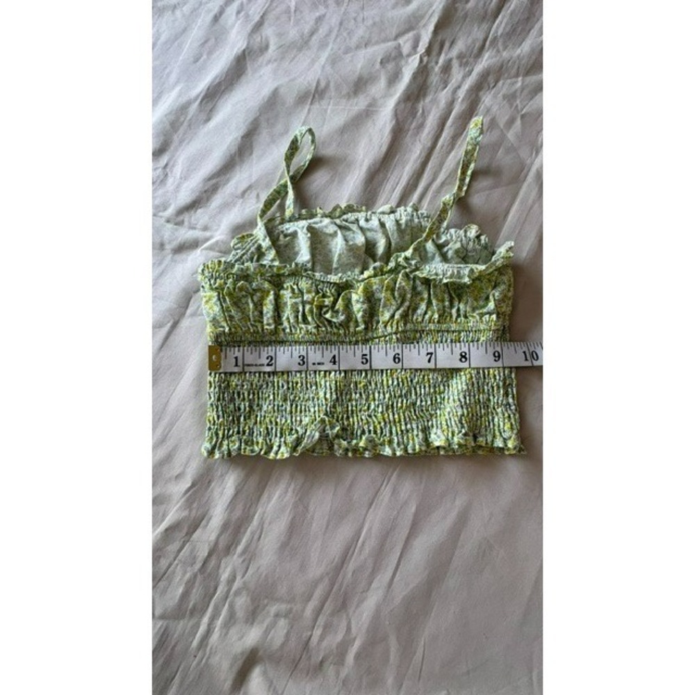 Zara Girls Floral Smocked Cami Tank Sz9 Spaghetti Straps Green Yellow Sleeveless - Picture 8 of 11